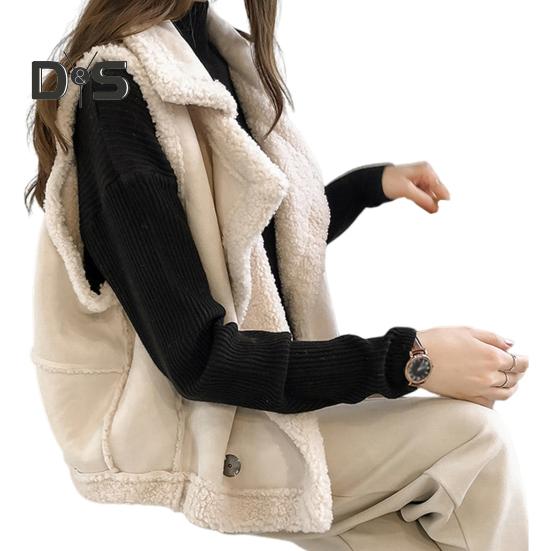 Women Waistcoat Sleeveless Lapel Double-Breasted Short Style Solid Color Casual Cardigan Thickened Velvet Lining Vest Coat
