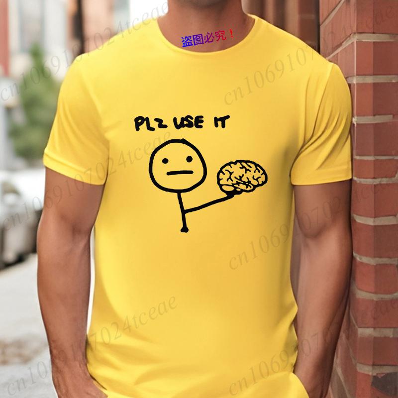 Please Use IT Funny Men's T-Shirts Sarcasm Brain Streetwear Fashion Graphic Y2k Tops Short Sleeve Tees Humor Joke Male Clothing