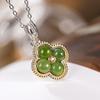 925 Sterling Silver Jewelry Natural Jade Crystal Plants Flower Jewelry Set Necklace Rings for Women Wedding Party Friend Gift