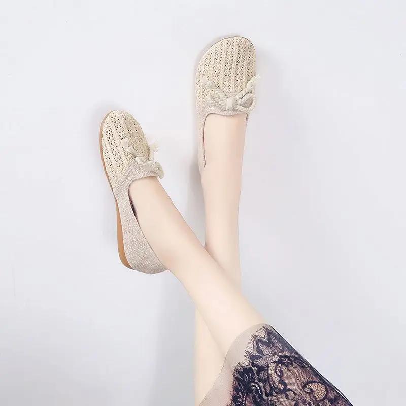 Fashion 2025 New With Bow Slip On Ladies Footwear Walking Aesthetic Y2k Fashion Deals High Quality Cheap Offer Korean 39 Women's Shoes