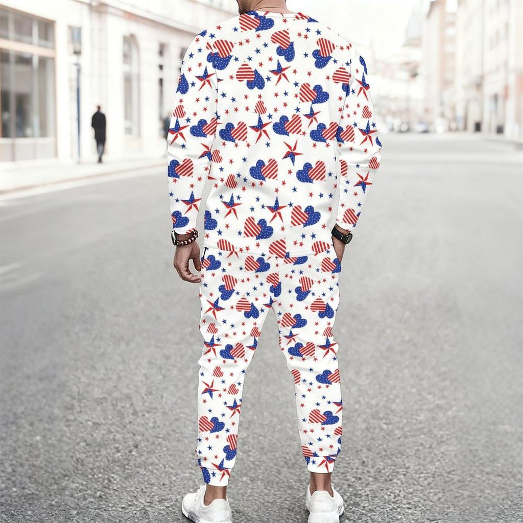 Men Distressed American Flag Star Stripe Print Long Sleeve Sweatshirt And Drawstring Jogger Pants Two Piece Outfit
