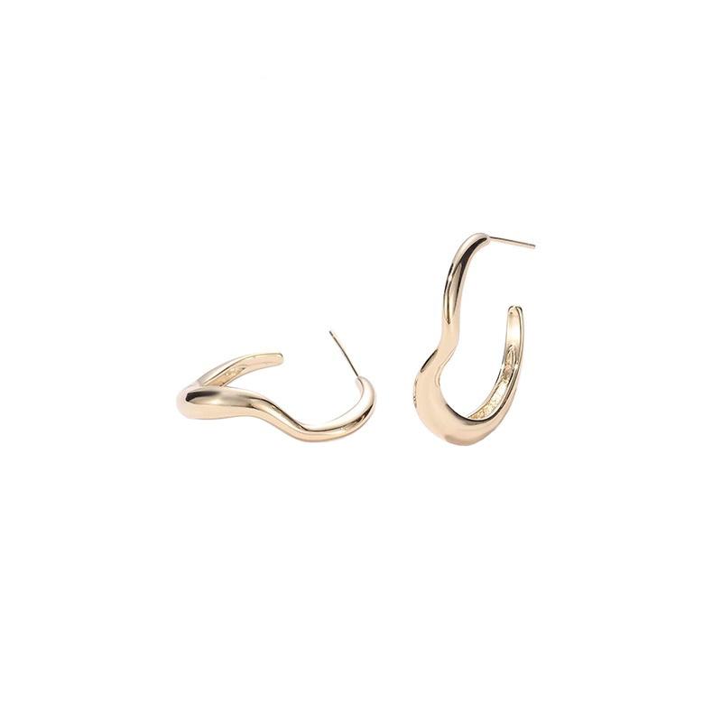 Femininity Simple Geometric Metal Glossy Twist Earrings Plain Ring C-Ear Jewelry