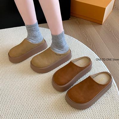 Mules Slippers Women Shoes Khaki Casual Slippers Flat Cover Toe Slides Platform Loafers Comfortable Versatile Women's Pantofle