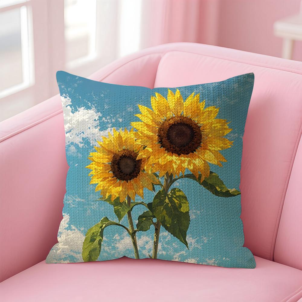 Sunflower Fashion Cushion Cover Natural Linen Pillow Case DoubleSided Print Decorative Sofa Pillowcase Home Decor Gift