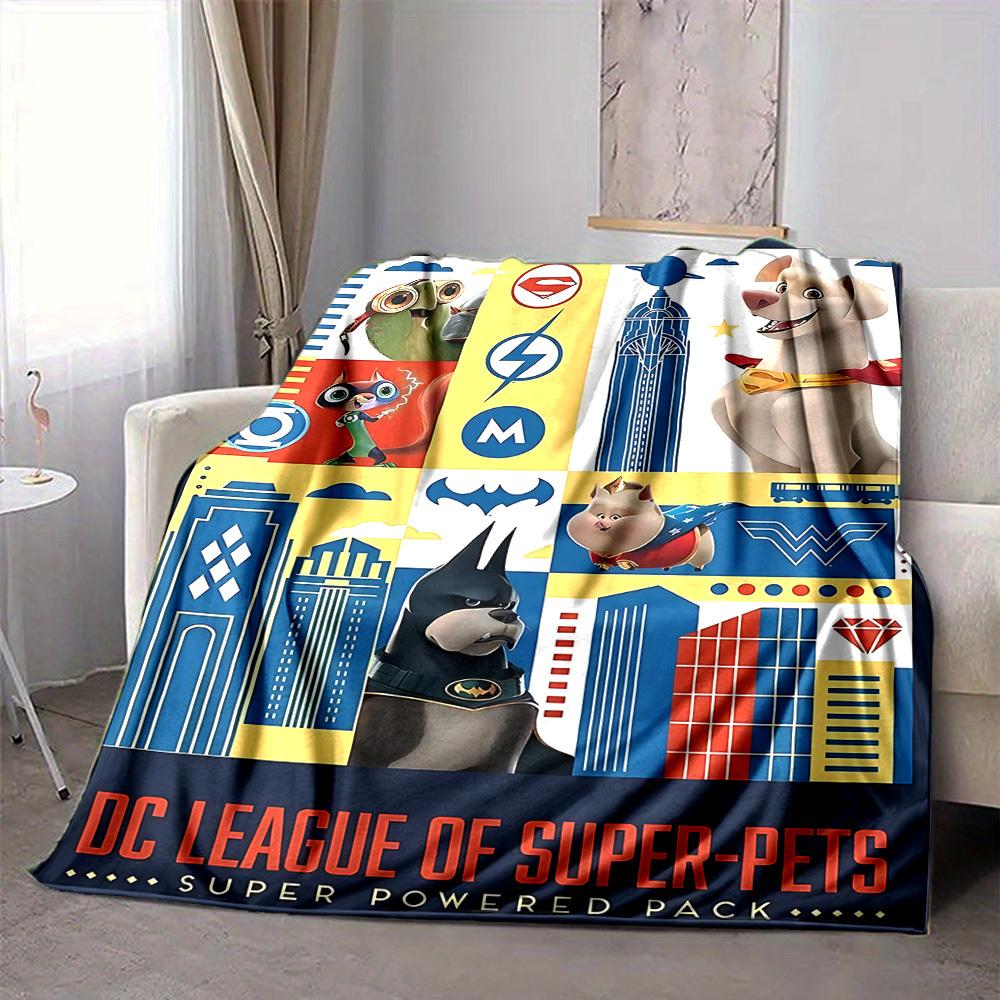1pc DC League of Super Pets Flannel Throw Blanket Lightweight Soft Warm All Season Blanket for Sofa, Bed, Travel,L1028046 80x120cm