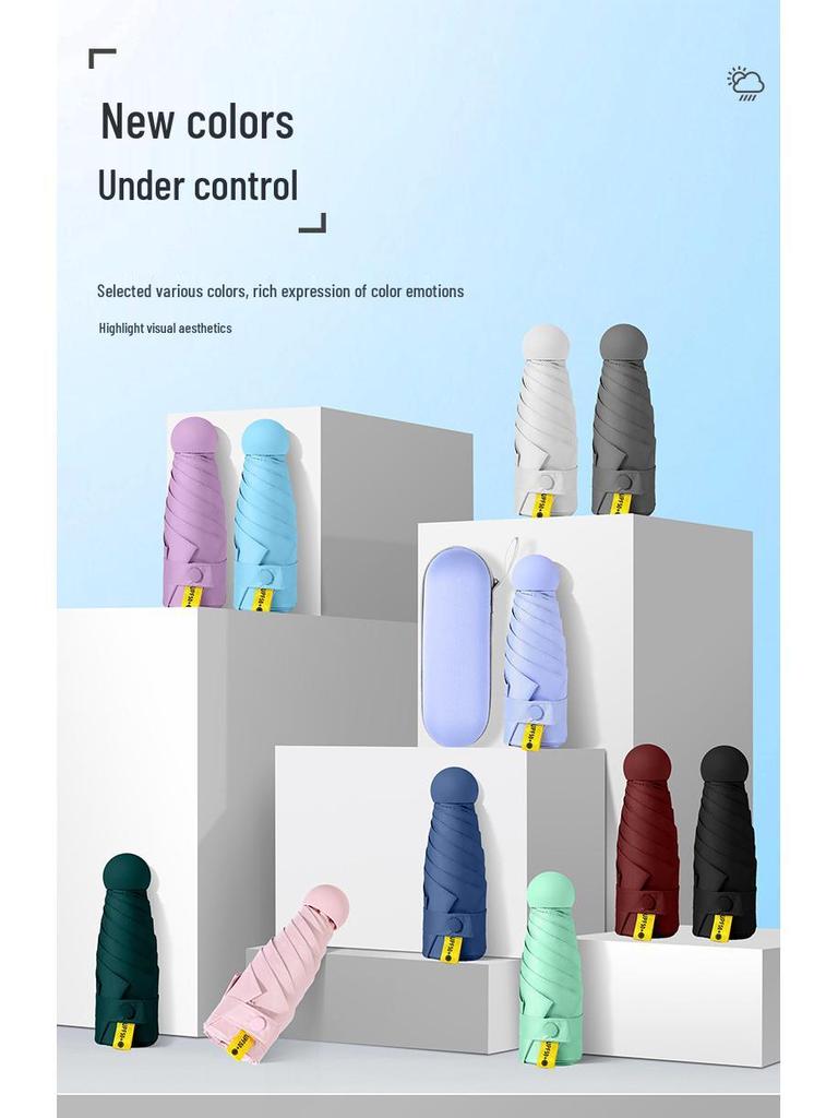 50% Off Mini Portable Capsule Umbrella - Ladies' Gift, Custom Print, Black Glue Sunshade Parasol