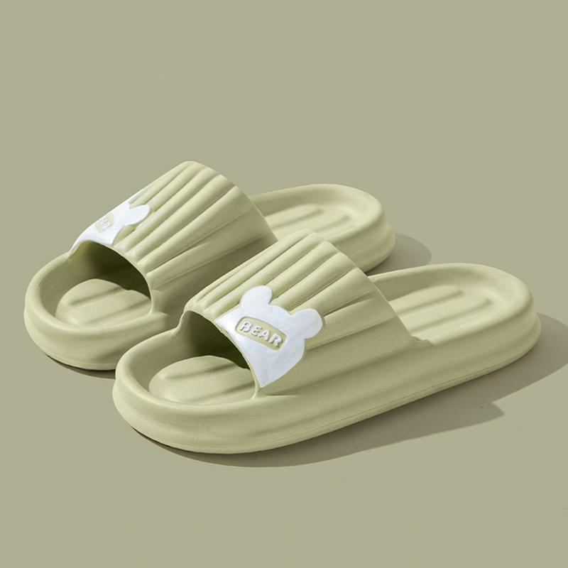 Cartoon Bär Sommer Männer Hausschuhe Nicht Slip Bad Hause Boden Flache Damen Schuhe Dicken Boden Rutschen
