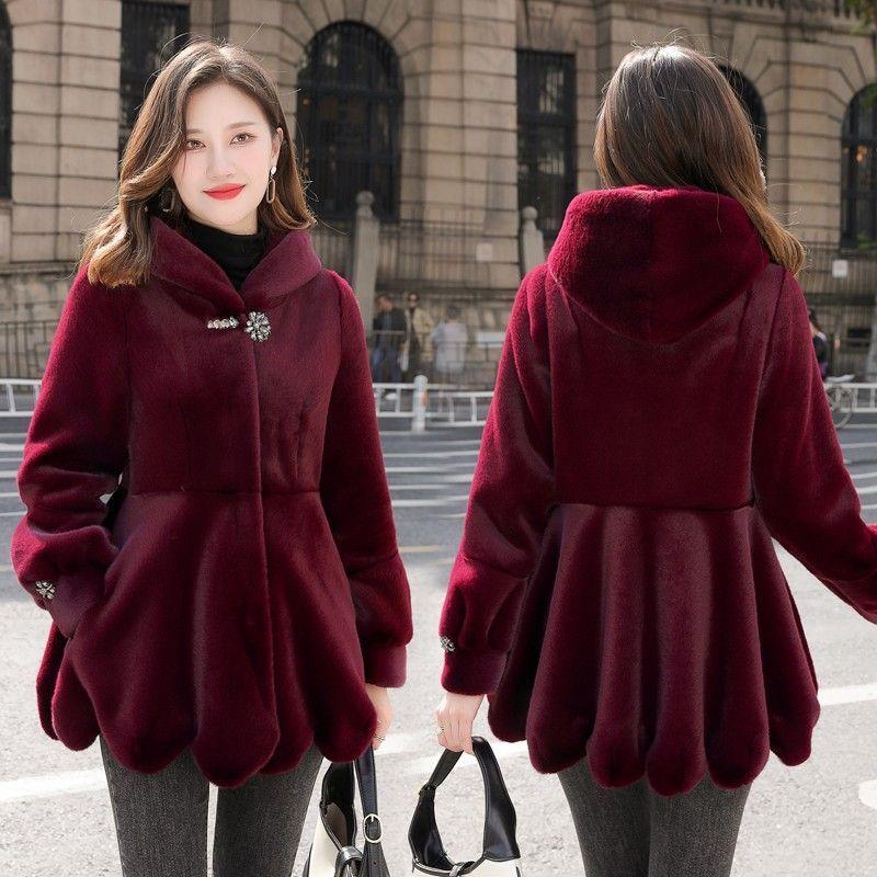New women's clothing autumn and winter coat imitation mink velvet imitation fur mother winter clothing fashion hooded large size top