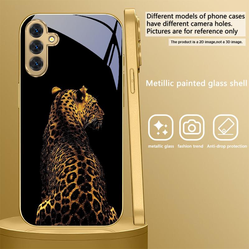 Leopard Background Black For Samsung A 31 32 A33 A34 35 14 A15 13 16 25 26 50 52 53 54 55 56 70 71 72 73 Golden Glass Phone Case