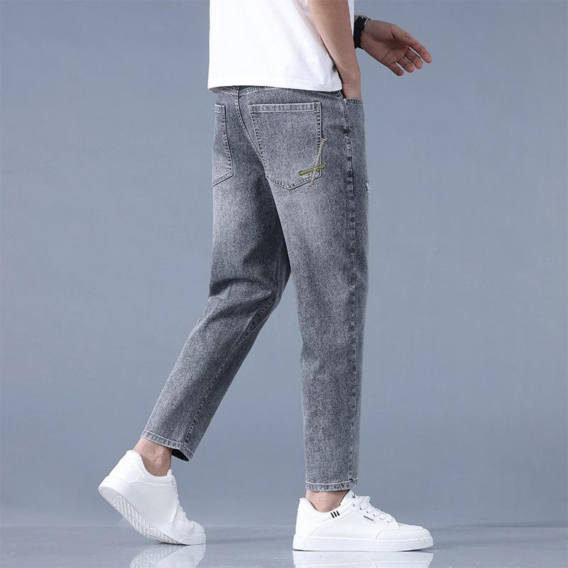 New Spring and Summer Men's Pants Slim Fit Ripped Thin Small Feet Pants Korean Version