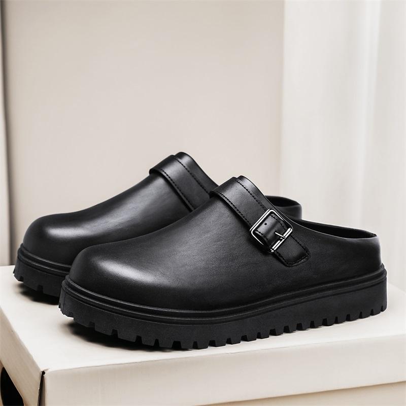 Men Casual Leather Slippers New Slip On Loafers Non Slip Outdoor Comfortable Sandals Business Casual Shoes Work Shoes For Male
