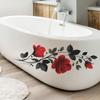 Painted Red Roses and Black Leaves, Bathroom and Home Wall Decoration Stickers