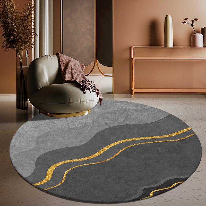 Abstract Berg Water Blokdruk ronde vloerkleed werkt als draaistoel vloermat voor lounge kaptafel en multi-scène huisdecoratie 80X80CM