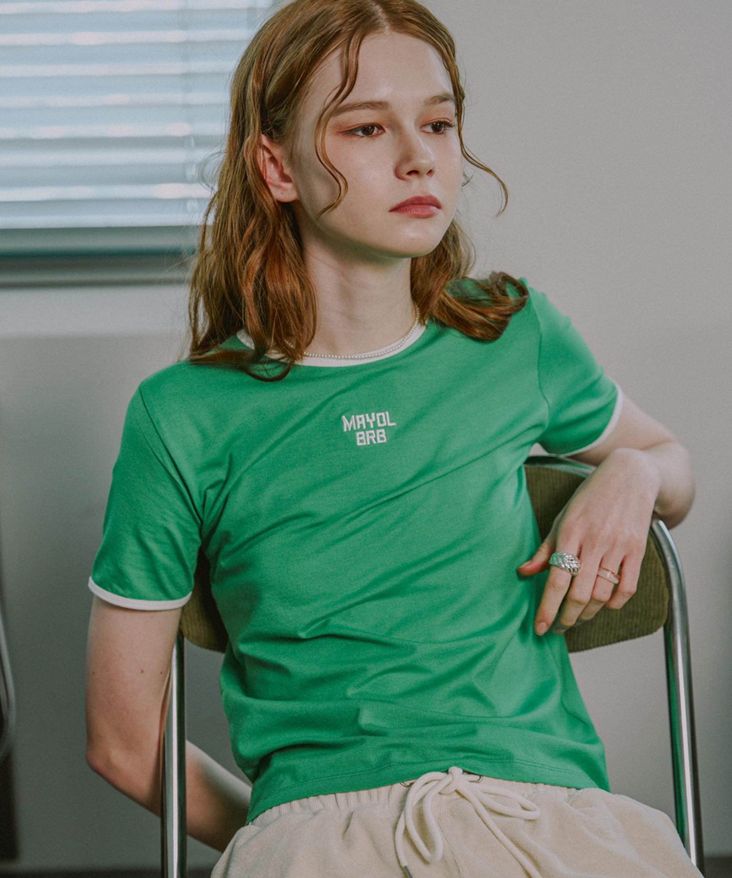Mayol Color Block Logo Embroidered Short Sleeve T-Shirt_Green Green/S