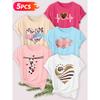 Five-piece set Elegant short-sleeved shirt for women Fun Panda Heart Series Printed Round Neck Women's Short Sleeve Shirt Suitable for Spring and