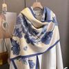 Premium Double-Sided Jacquard Houndstooth Scarf Wrap Women Winter Fall Warm Cotton Blend Shawl 185x70cm