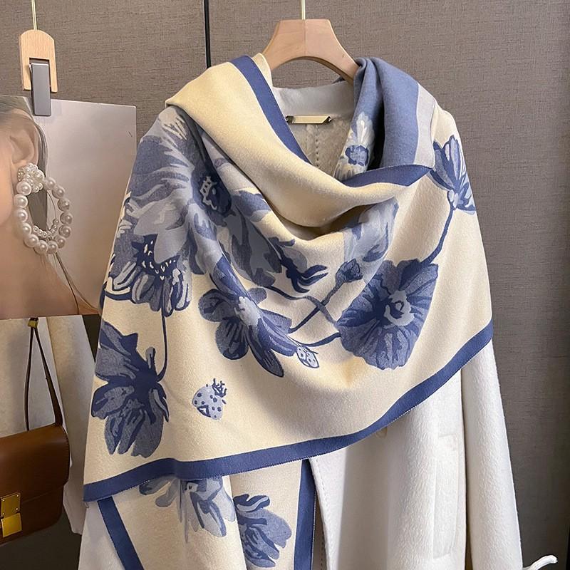 Premium Double-Sided Jacquard Houndstooth Scarf Wrap Women Winter Fall Warm Cotton Blend Shawl 185x70cm