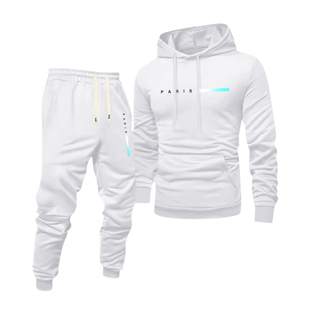 Men's Printed Hooded Sweatshirt And Sweatpants Casual Sports Suit