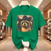Funny Cowboy Raccoon Unisex Unisex Tshirt Animal Meme Graphic Tee Vintage Comfortable Short Sleeve Loose Tees Streetwear Tops