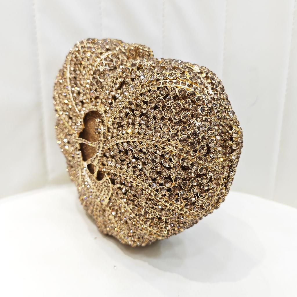 Women Evening Bag Clutch Purse Wedding Party Purses Bridal Gold Heart Shape Diamond Party Handbags Prom Clutches Minaudiere