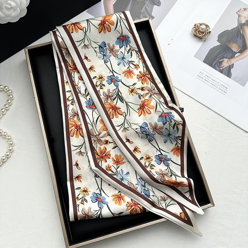 Double-sided Long Strip Small Silk Scarf Women's Professional Wear Spring and Summer New Decorative Small Scarf Tied Hair Band Streamer