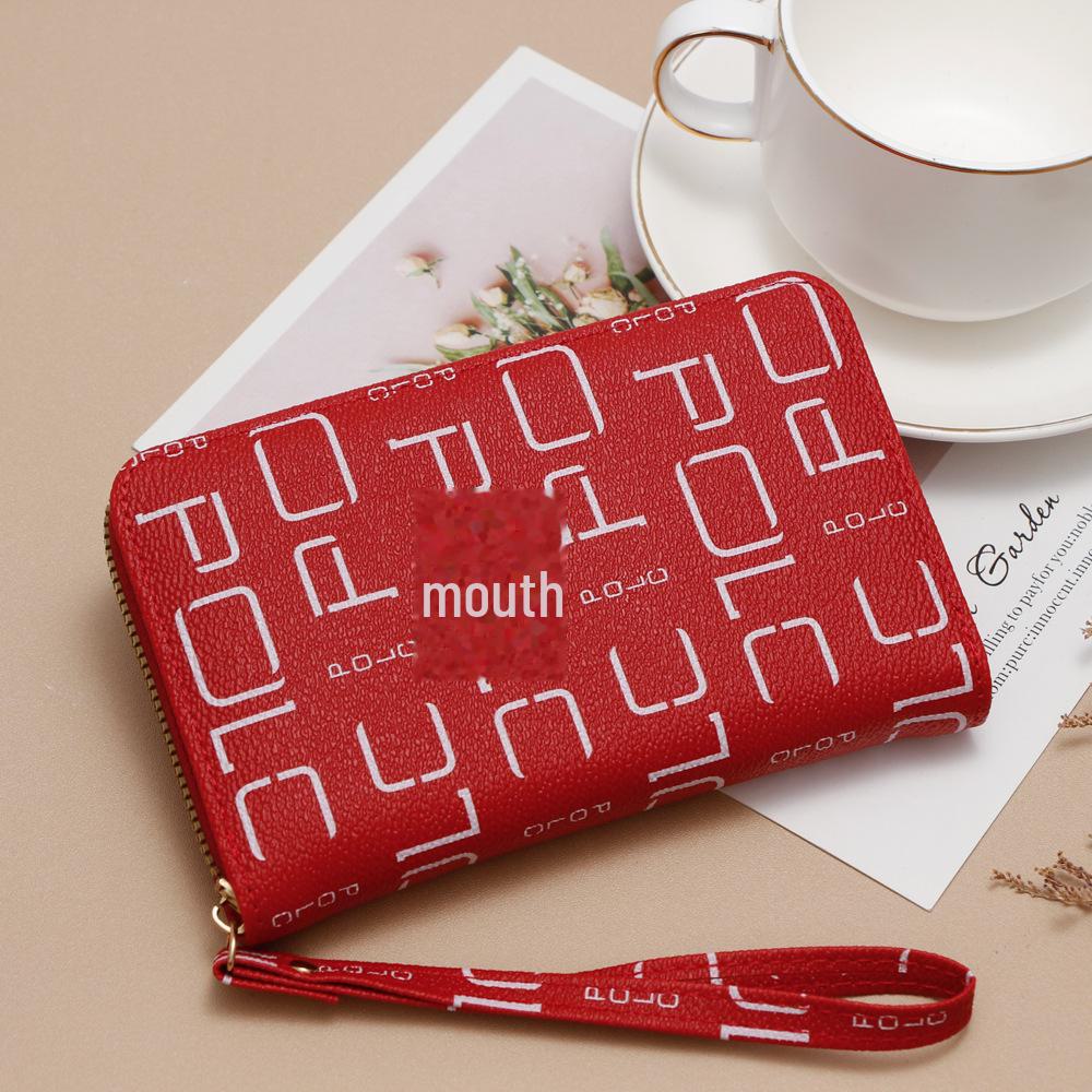 

Женский многофункциональный держатель для карт на молнии и кошелек для монет с буквенным узором красный