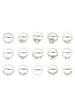 15pcs/Set Knuckle Water Drop Hollow Rhinestone Heart Design Open Rings Vintage Silver Color Women Ring Valentines Jewelry Gifts