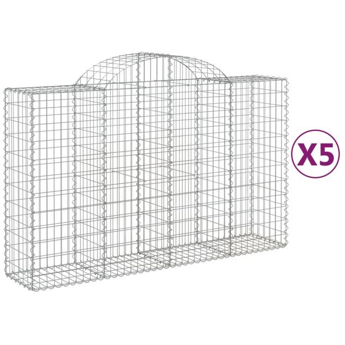 VidaXL Paniers à gabions arqués 5 pcs 200x50x120/140 cm Fer galvanisé, gabion, cage de gabion, panier de mur de gabion, mur 3146344