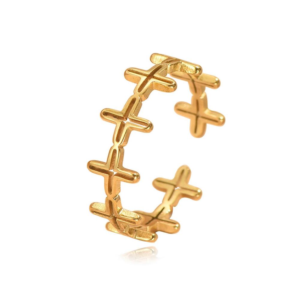 Retro Hollow Adjustable Cross Ring in Gold-Plated Stainless Steel