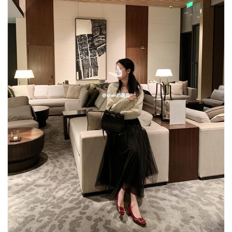 [] Workplace artifact~ Square head square buckle shallow mouth thick high heel ol single shoes women's wedding shoes commuter shoes