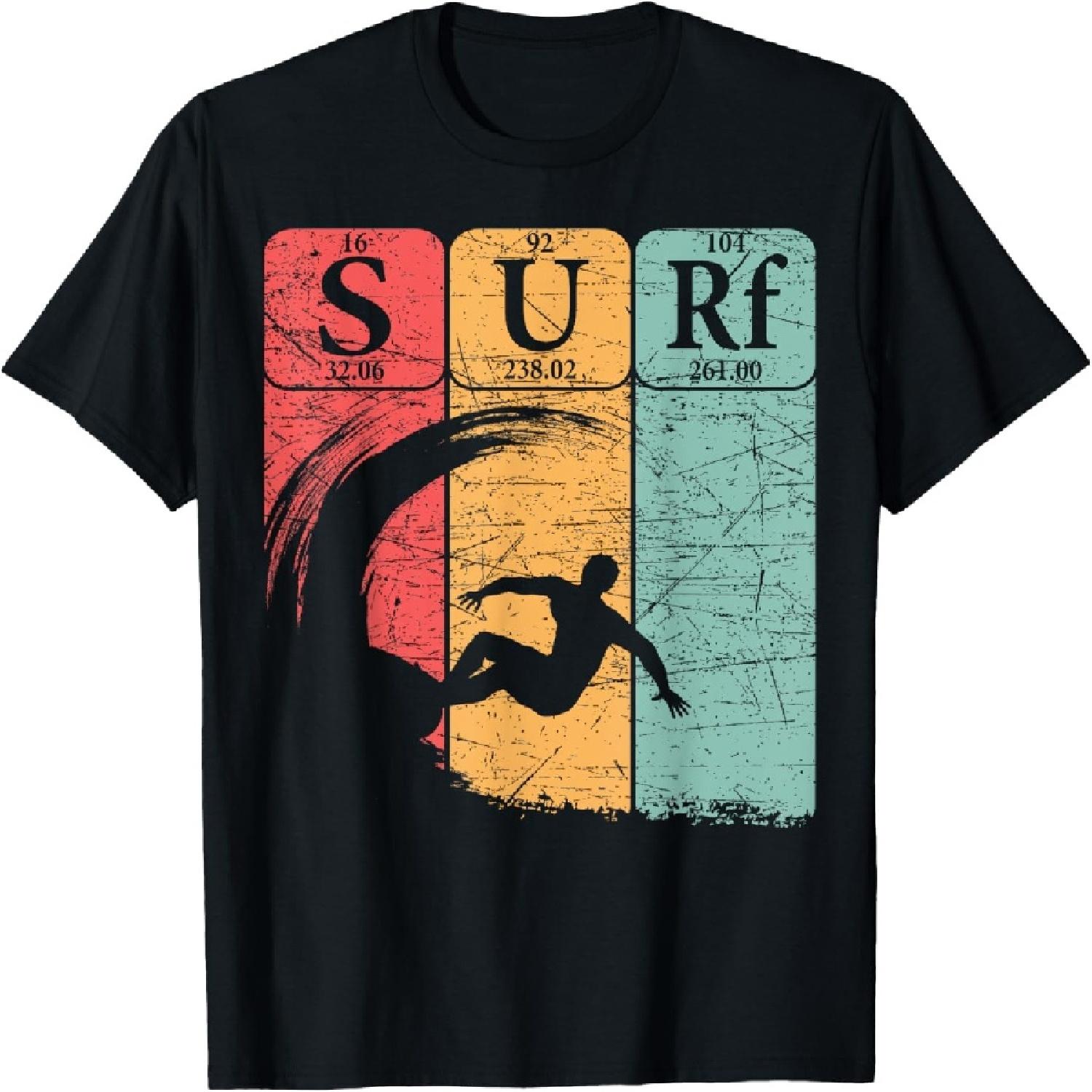 Surf Periodic Table Elements Wave Surfing Vintage T-Shirt S