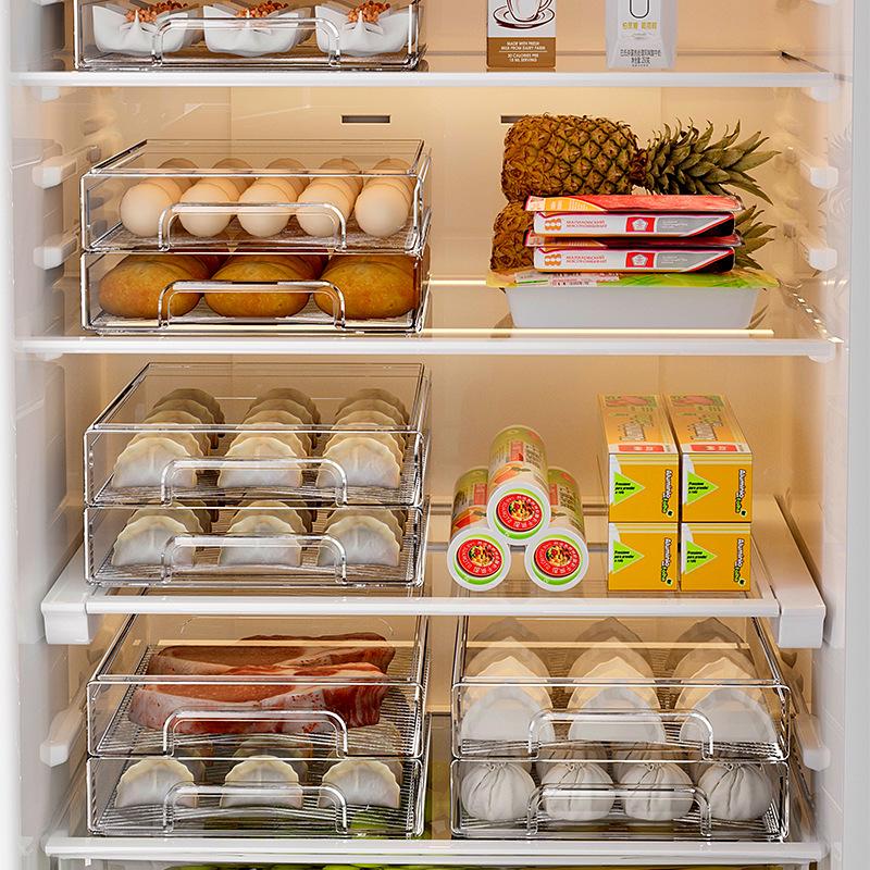 Drawer-style refrigerator storage box can be stacked as a double-layer dumpling box,multi-layer storage organizer