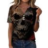 Women V Neck Short Sleeve Skull Print Tops Casual Holiday Graphic Tees Loose Fit Distressed Style T Shirt Blouses