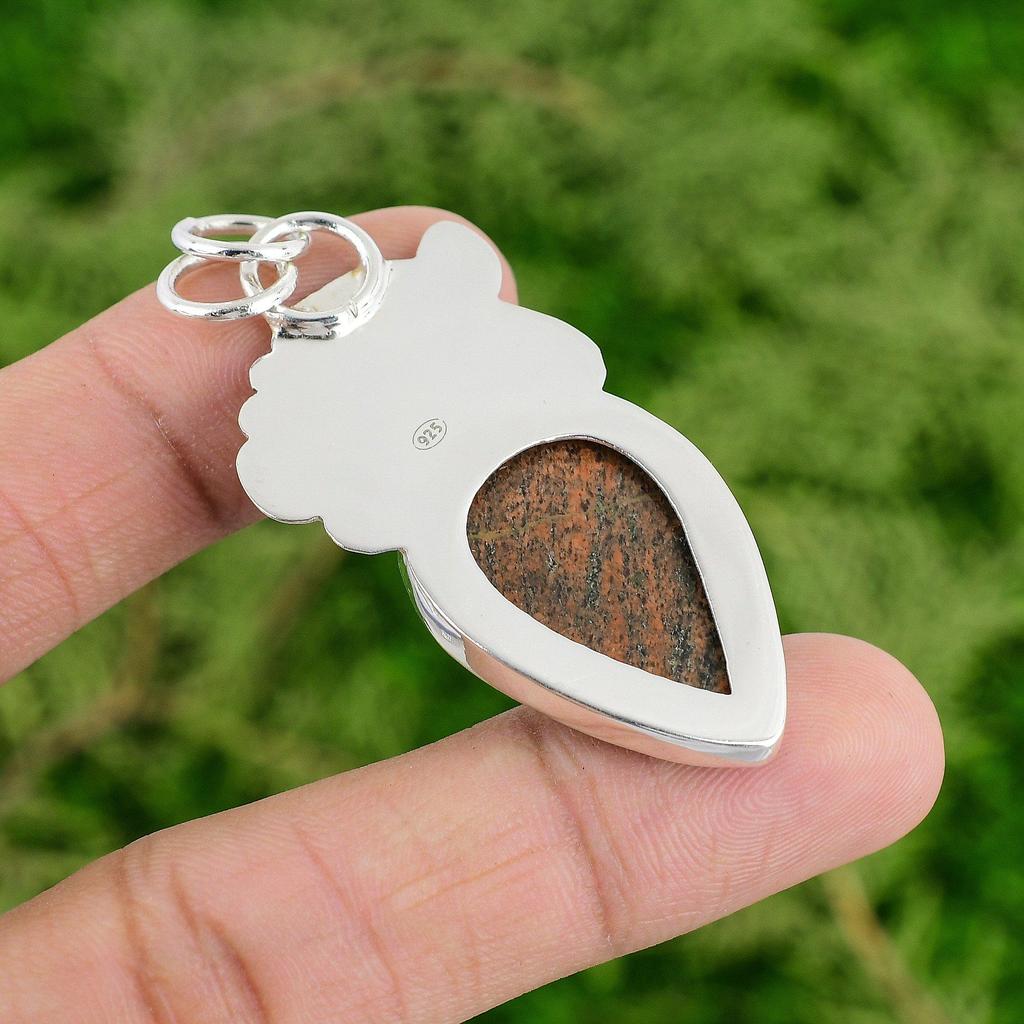 Daughters Day Sale 925 Sterling Silver Grass Garnet Stone Bezel Pendant Jewelry