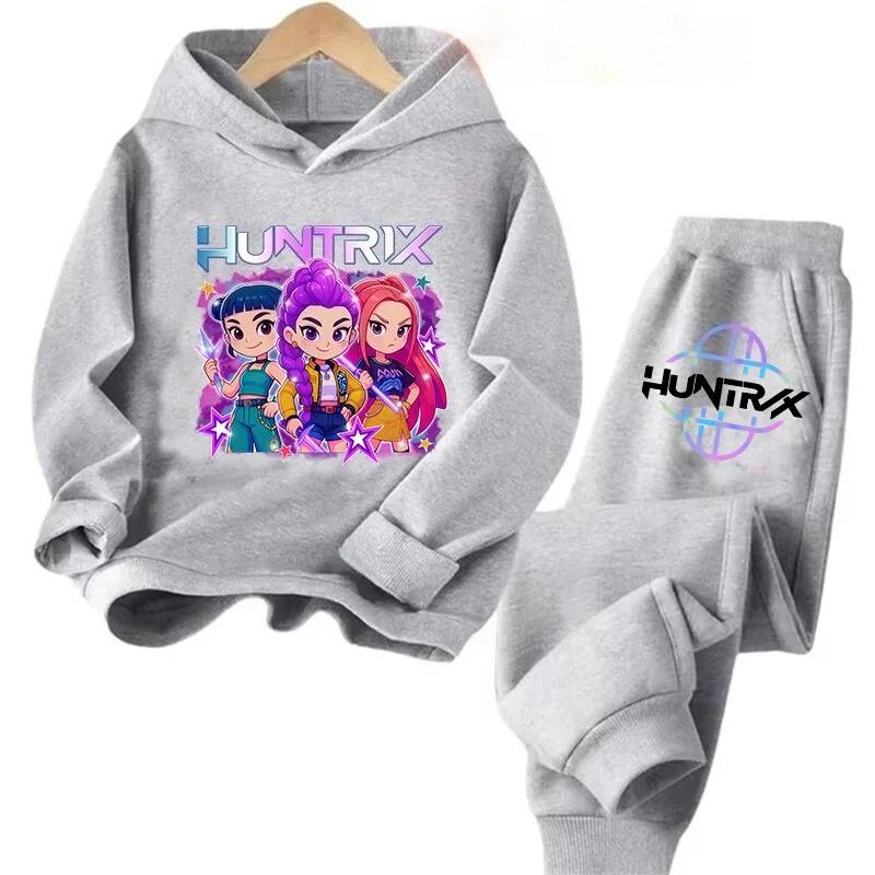 Autumn Korean Style Hoodies Kpop Demon Hunters Printed Children's Hoodies+pant Suit Boys Sweatshirt Cartoon Girls Kids Sportsuit