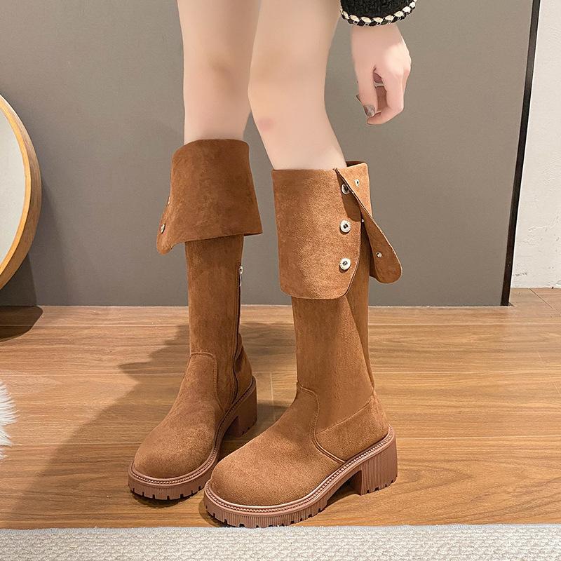 Two over-the-knee boots for women's 2025 new autumn and winter fleece fur high knight boots slim flat boots