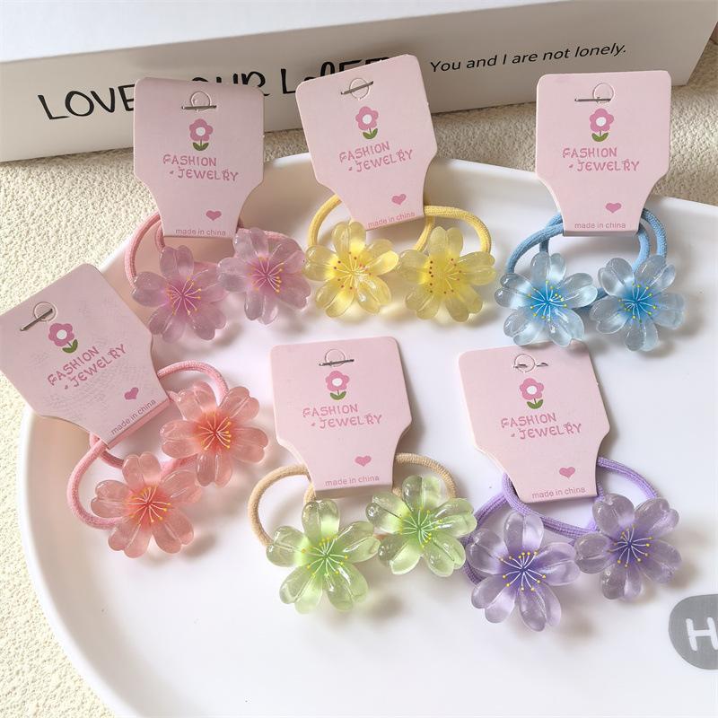 2 Pieces Cute Five Petal Cherry Blossom Princess Headwear Kids Elastic Hair Bands Children Hair Ropes Girls Hair Accessories