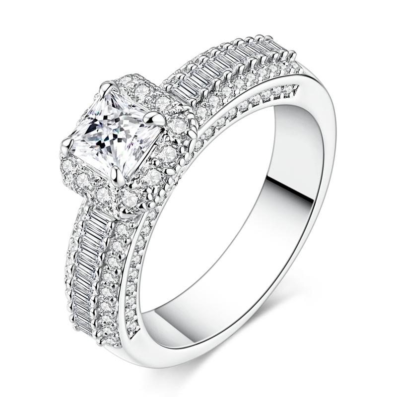 Original 925 Sterling Silver Sparkling Princess Full Pave Diamond Ring For Women Girls Jewelry Birthday Anniversary GiftsGood product
