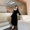 French lotus leaf collar velvet dress women's autumn and winter temperament high waist A-word skirt Hepburn style waist and thin long skirt
