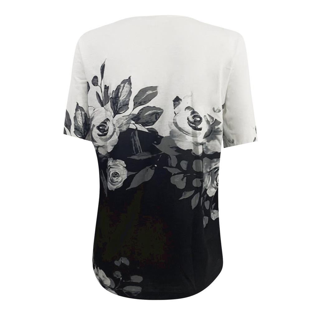 Women's Fashion Casual V-neck Short Seeve Ethnic Printing Button Loose Top
