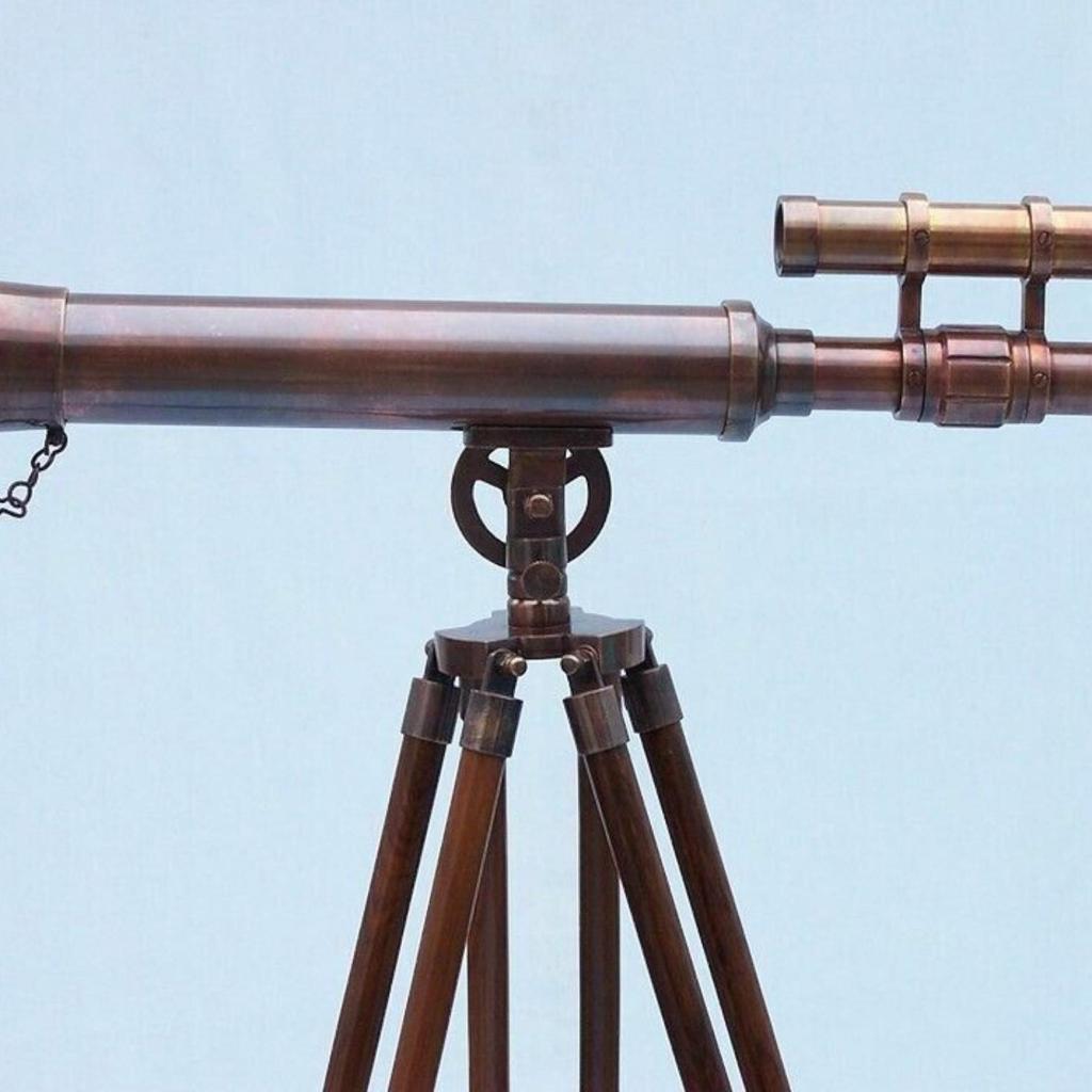 18Inch Double Barrel Antique Chrome Working Telescope With Wooden Tripod Stand