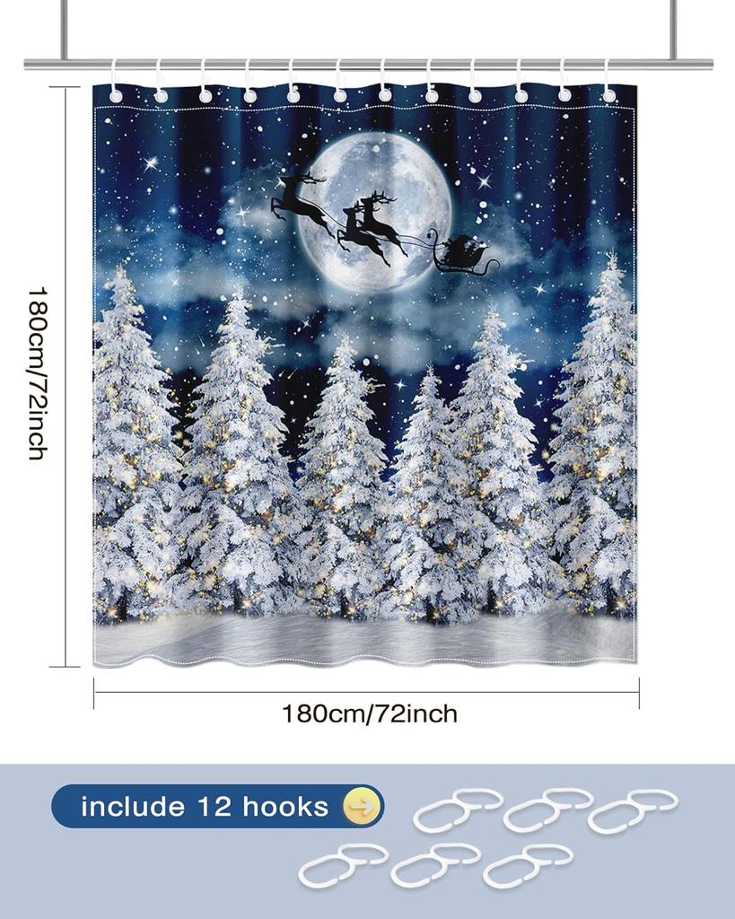 Winter Forest Shower Curtain Christmas Santa Claus Bathroom Curtain Xmas Snowy Forest Shower Curtain Set Watercolor Frabic