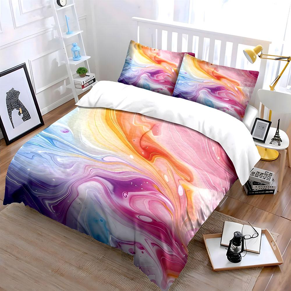 Colorful Fluid Art Texture Print Bedding Set 1 Duvet Cover 2 Pillowcases for Adult and Children Luxury Gift Full Size
