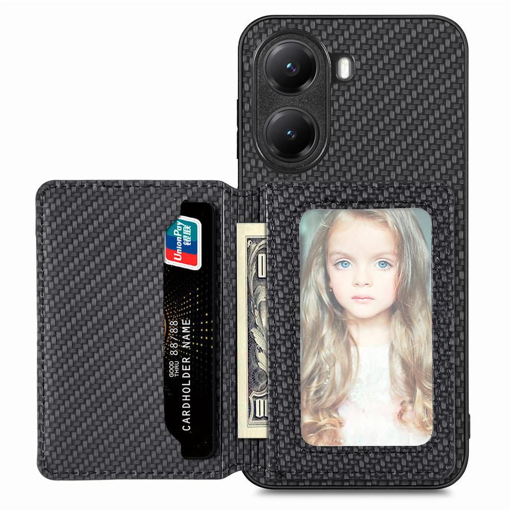 For Xiaomi Redmi Turbo 4 5G Case RFID Blocking Carbon Fiber Leather Phone Back Cover with Card Holder