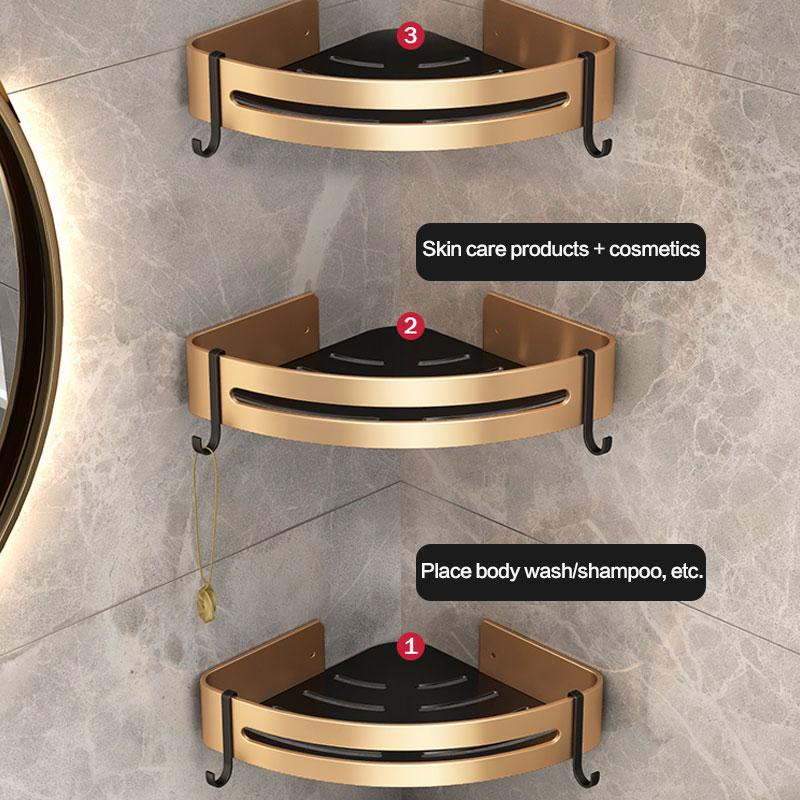 Golden Bathroom Shelf Space Aluminum Thickened Toilet Storage Rack   Bathroom Corner Rack Shower Rack Black Gold Triangle Basket