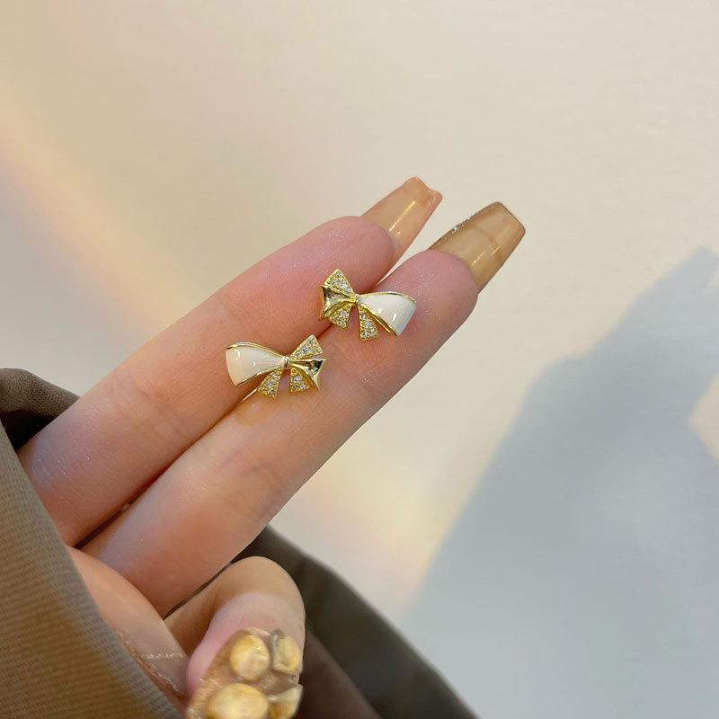 Bow Earrings with Zircon Sweet Japanese and Korean Style Earrings