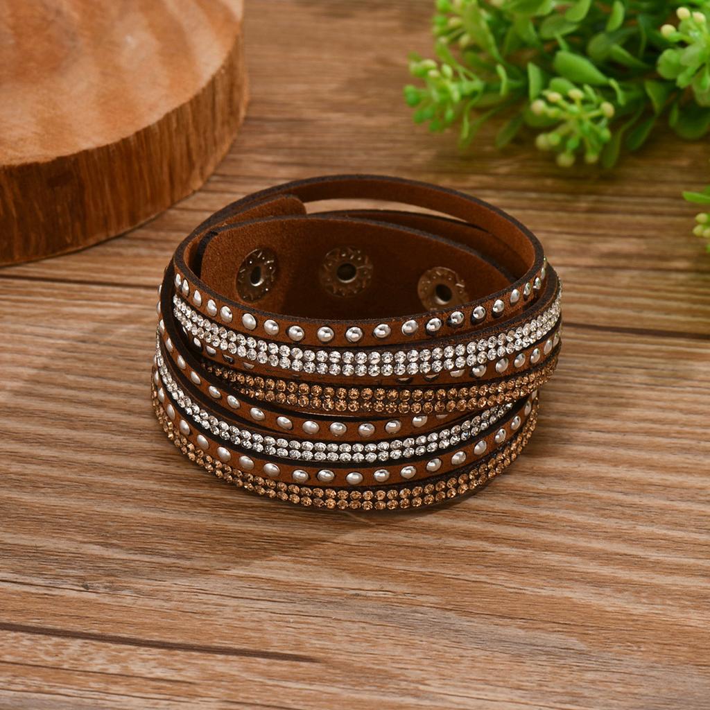 Trendy Colorful Leather Bracelet for Women Men Boho Metal Tube Multilayer Wrap Wide Charm Bracelets Creative Party Jewelry