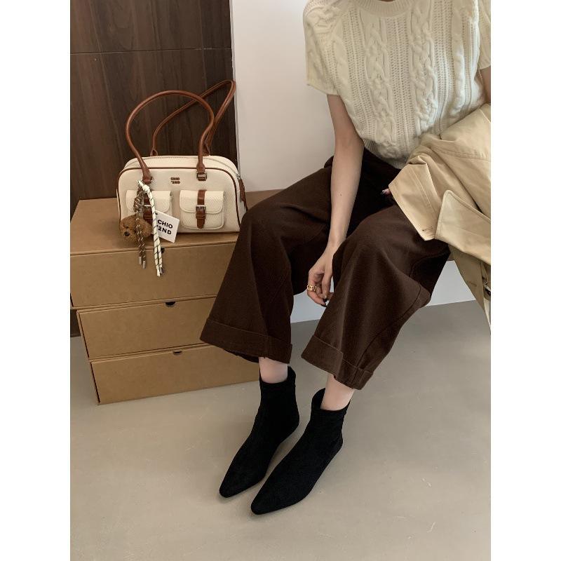 Autumn Simple Matte Suede Flat Socks Boots Flat Heel Thin Boots Temperament Pointed Short Boots Women's