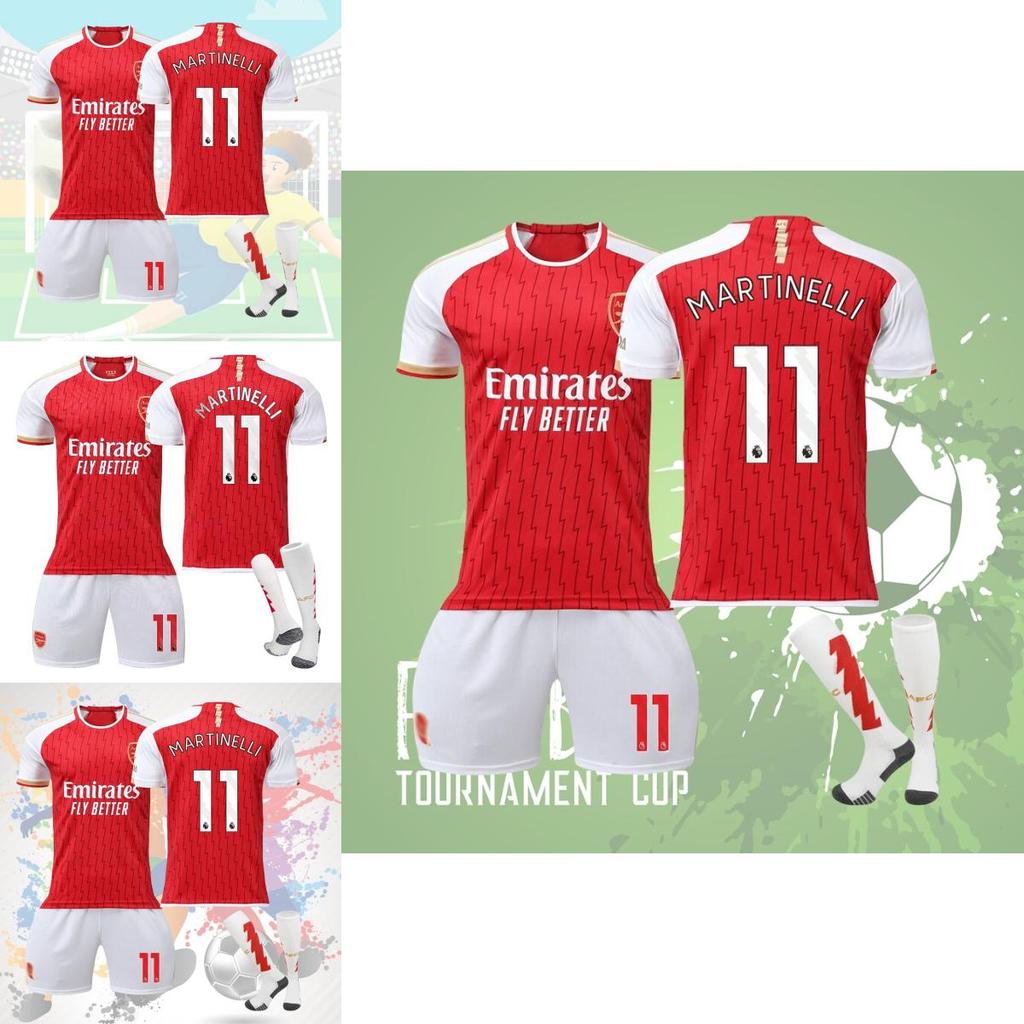 Stylish And Comfortable 2023-24 Arsenal Home 7 Saka 8 Elneny 9 Jesus 11 Martinelli Football Jersey For Children