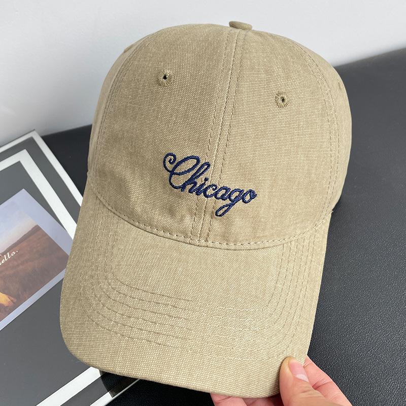 Letter Embroidered Duckbill Cap for Women, Vintage Casual Versatile Large Head Circumference Face-Slimming Baseball Cap, Student Versatile Sun Hat